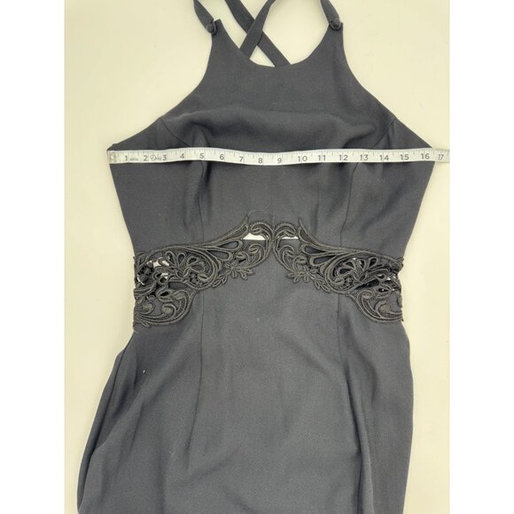 Jessica McClintock Gunne Sax Black Lace Cutout Dress With Cross Back 9/10 - Picture 9 of 15
